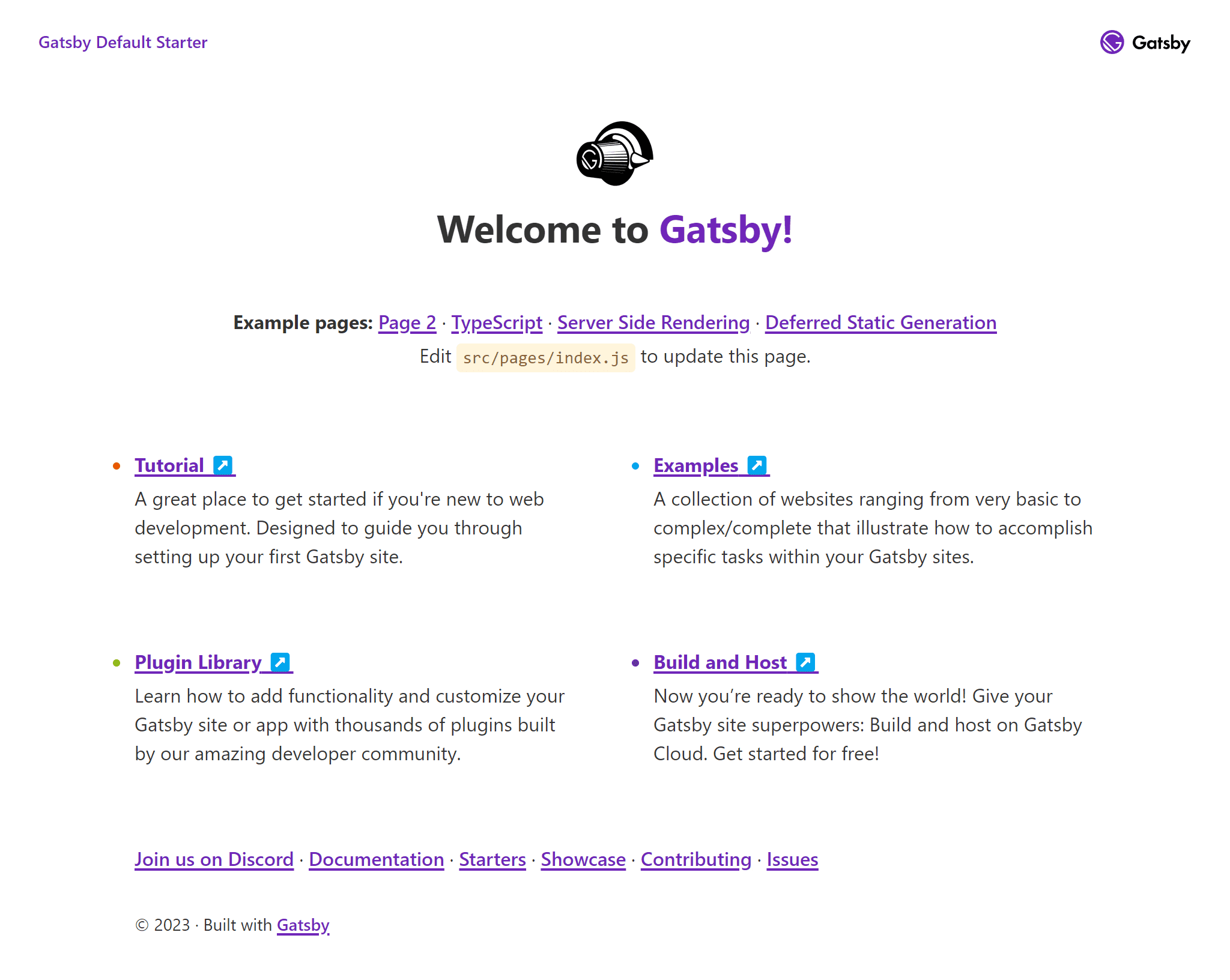 Default Gatsby template homepage